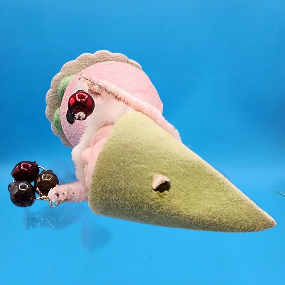 Vintage 1950s Putz Elf Ornament Japan • Pink Mica Glitter Coat • Green Flocked H - Picture 6 of 8